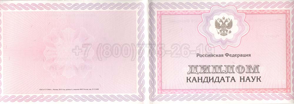 Диплом кандидата наук Гознак 2013-2016 год выпуска г.Кемерово