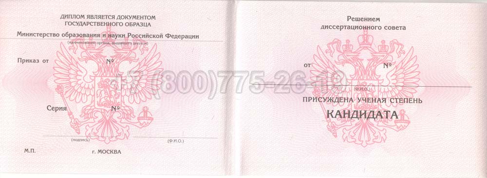 Диплом кандидата наук Гознак 2013-2016 год выпуска г.Кемерово