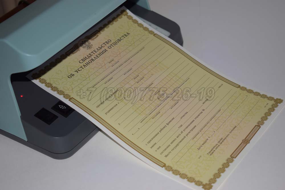 Свидетельство об установлении отцовства Гознак 1998-2025 год выпуска г.Кемерово